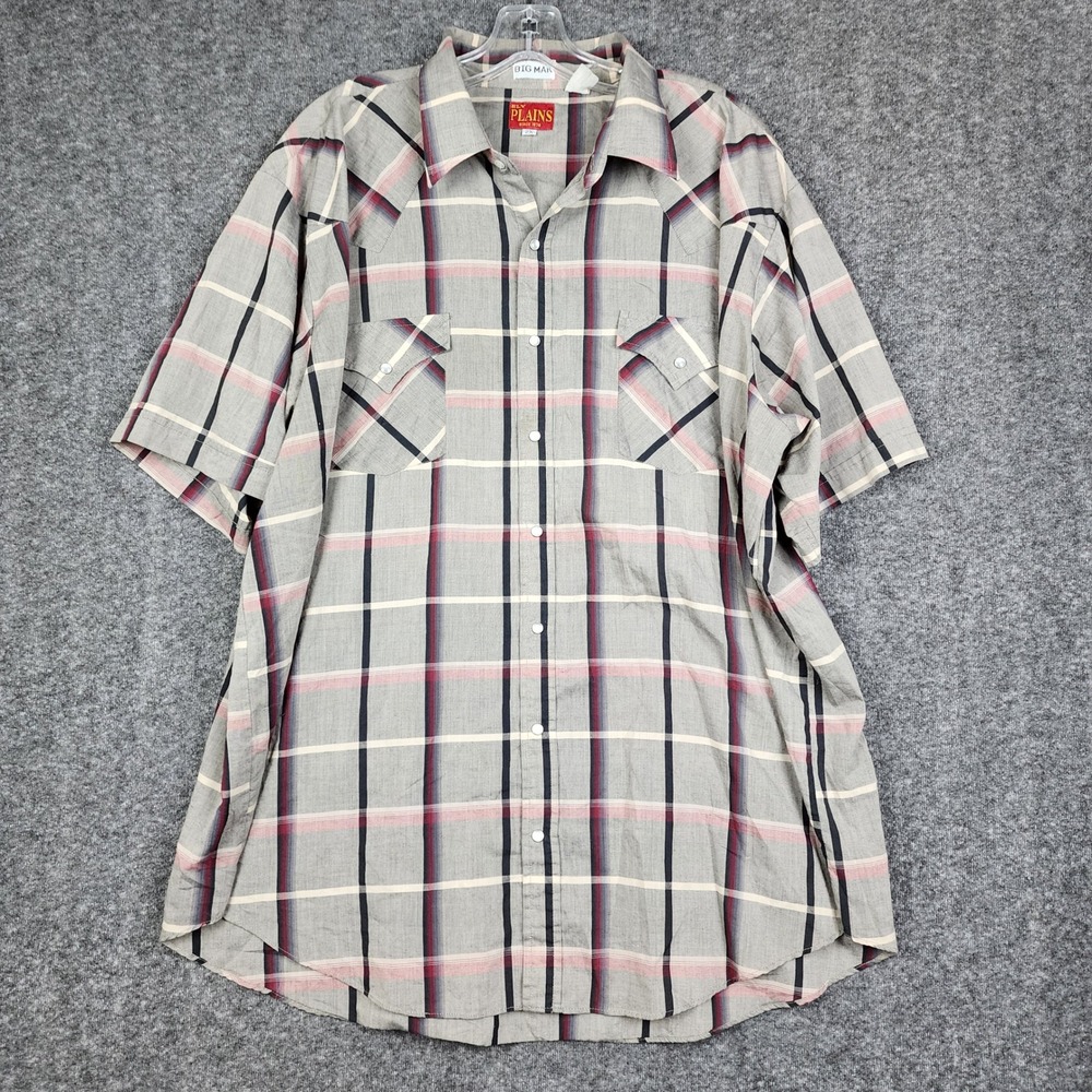 Ely Plains Western Pearl Snap Shirt Mens 2X Grey Plaid Short Sleeve‎ Big Man